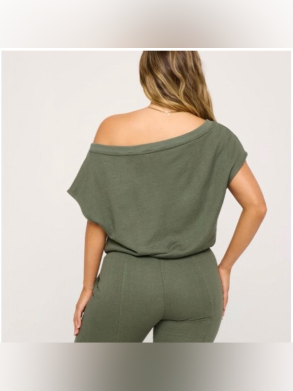 ✨ NWT Spiritual Gangster Shelly Off Shoulder Jumpsuit - Large Olive Lounge Set - Picture 5 of 14